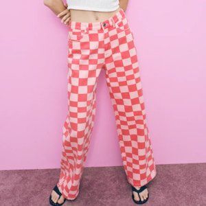 Zara Wide Leg Checkered Jeans